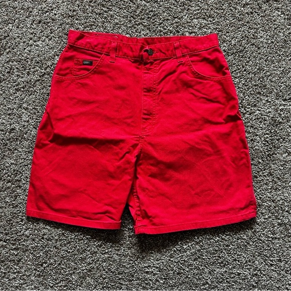Lee Pants - Vintage 90s Lee Red High Rise Denim Bermuda Shorts Size 16 Hippie